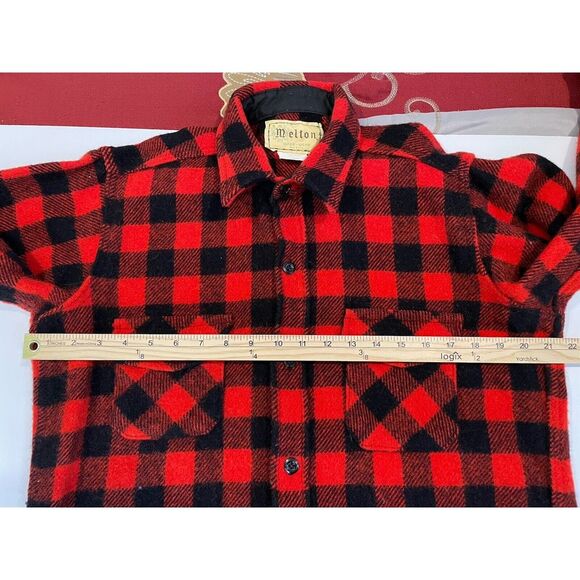 Vintage Melton‎ Buffalo Plaid Wool Jacket Men's Large Red Button Up Made In USA - Picture 5 of 7